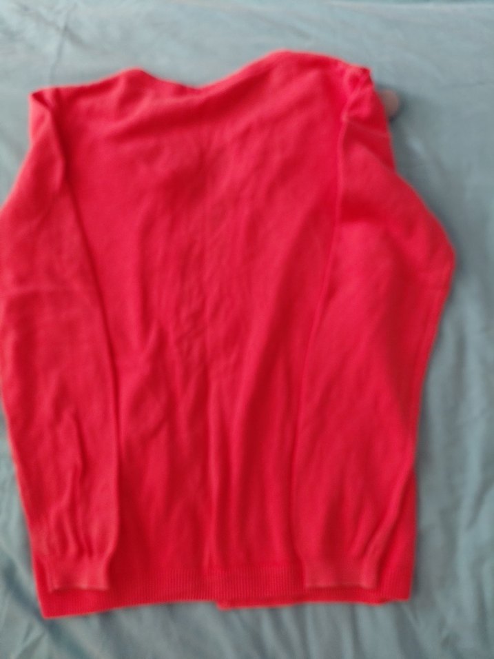 Kız Çocuk Kırmızı Keten Düğmeli Hırka - Görsel 2