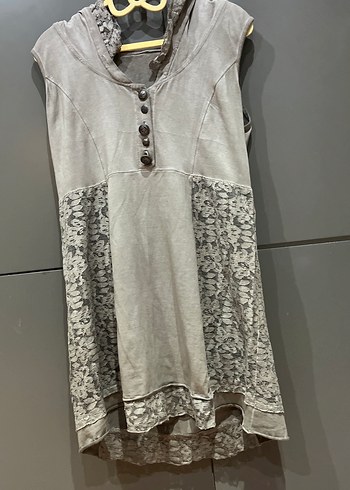 Gri Bohem Uzun Kolsuz Keten Elbise - Görsel 3