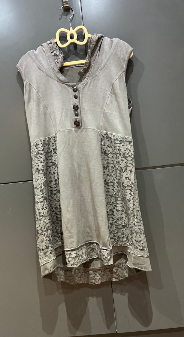 Gri Bohem Uzun Kolsuz Keten Elbise - Görsel 3