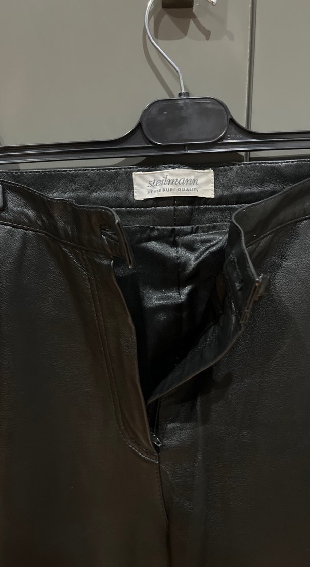 Kadın Siyah Deri Kemerli Midi Pantolon - Görsel 3