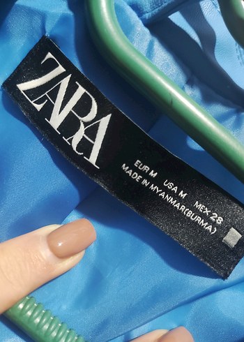 Zara Mavi Biker Suni Deri Ceket Kemerli - Görsel 4