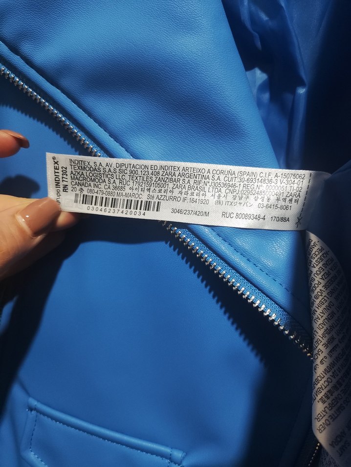 Zara Mavi Biker Suni Deri Ceket Kemerli - Görsel 5