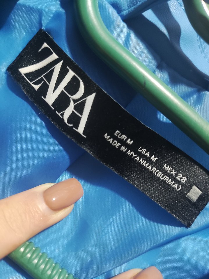 Zara Mavi Biker Suni Deri Ceket Kemerli - Görsel 4