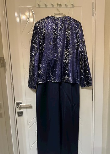 Lacivert Uzun Kollu Kadın Abiye Elbise - Görsel 4