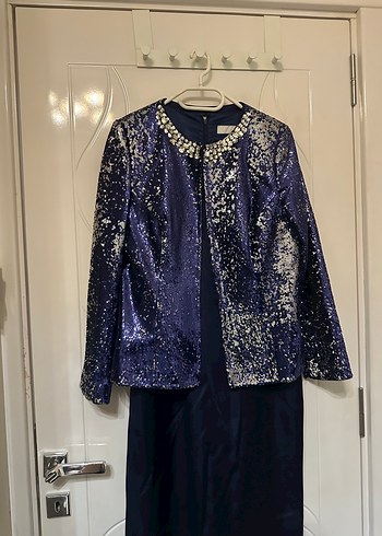 Lacivert Uzun Kollu Kadın Abiye Elbise - Görsel 3