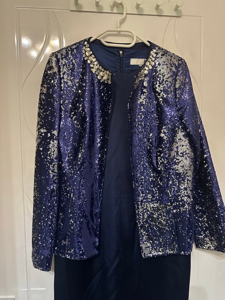 Lacivert Uzun Kollu Kadın Abiye Elbise - Görsel 2