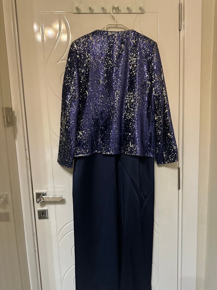 Lacivert Uzun Kollu Kadın Abiye Elbise - Görsel 4