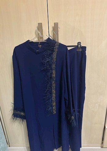 Mavi Uzun Kollu Drapeli Kadın Elbise - Görsel 2