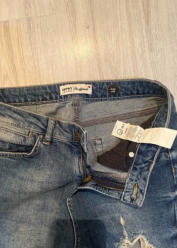 Kadın Yırtık Rahat Kesim Mavi Denim Pantolon - Görsel 4