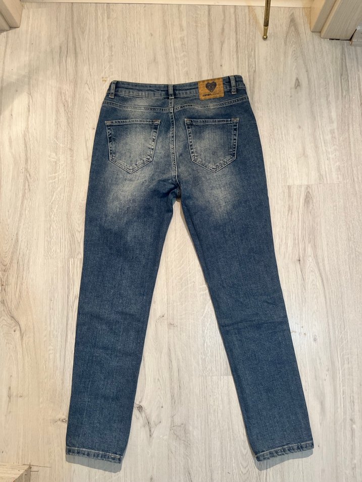 Kadın Yırtık Rahat Kesim Mavi Denim Pantolon - Görsel 2