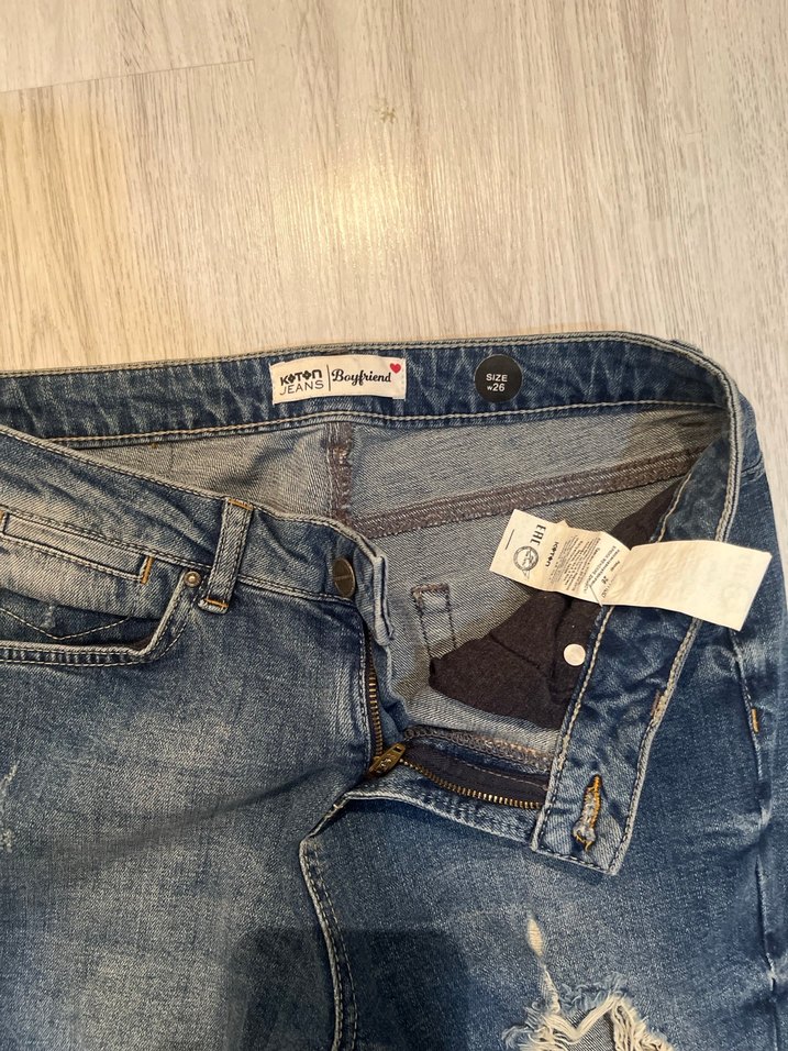 Kadın Yırtık Rahat Kesim Mavi Denim Pantolon - Görsel 4