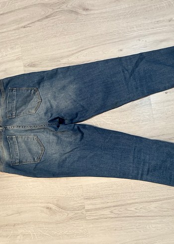 Çizgili Kemerli Mavi Kadın Denim Pantolon - Görsel 2