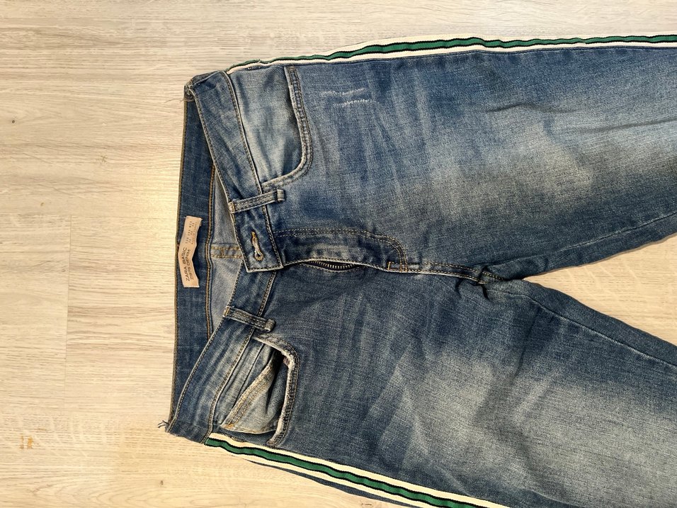 Çizgili Kemerli Mavi Kadın Denim Pantolon - Görsel 4