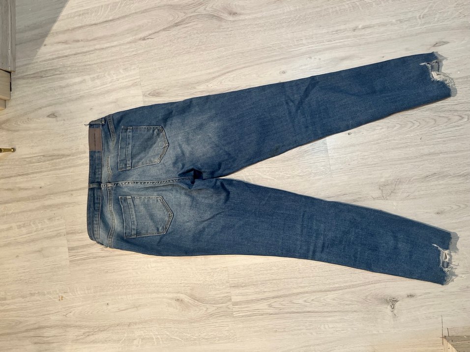 Çizgili Kemerli Mavi Kadın Denim Pantolon - Görsel 2