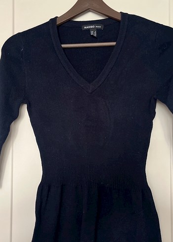 V Yaka Siyah Midi Triko Elbise - Görsel 5