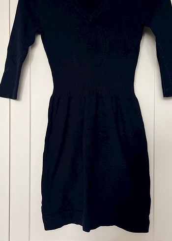 V Yaka Siyah Midi Triko Elbise - Görsel 3