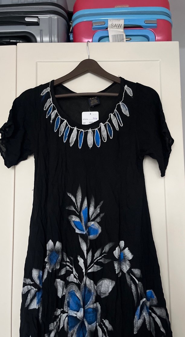 Baskı Detaylı Siyah Bohem Uzun Elbise - Görsel 2