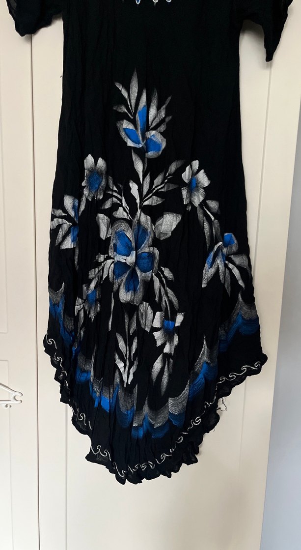 Baskı Detaylı Siyah Bohem Uzun Elbise - Görsel 3