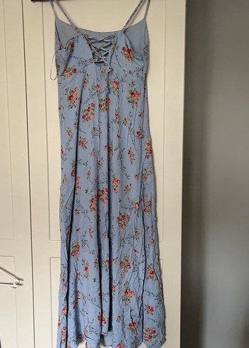 Mavi Çiçek Desenli Uzun Elbise - Görsel 4