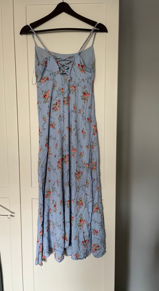 Mavi Çiçek Desenli Uzun Elbise - Görsel 4