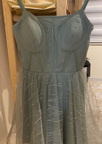 Şeffaf Detaylı Mini Vintage Abiye Elbise - Görsel 7