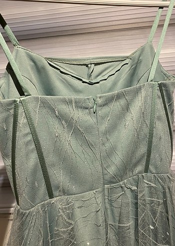 Şeffaf Detaylı Mini Vintage Abiye Elbise - Görsel 6