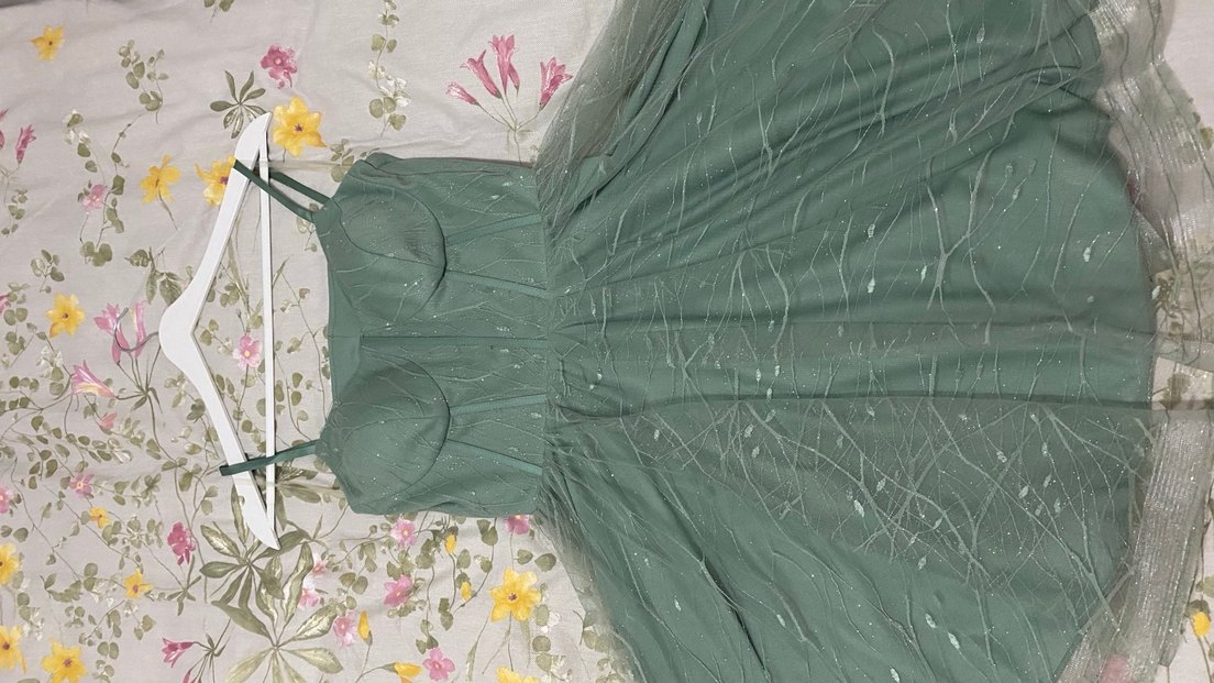 Şeffaf Detaylı Mini Vintage Abiye Elbise - Görsel 2