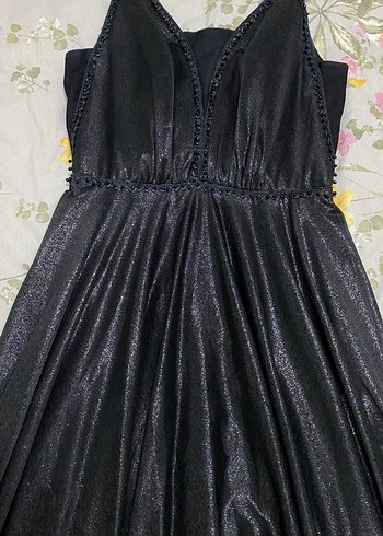 Siyah V Yakalı Gotik Midi Abiye Elbise - Görsel 5