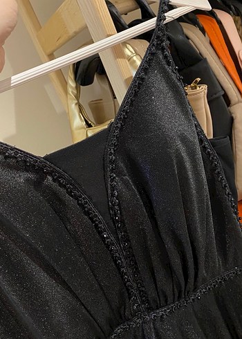 Siyah V Yakalı Gotik Midi Abiye Elbise - Görsel 2