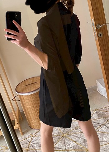 V Yaka Siyah Midi Kadın Tulum - Görsel 2