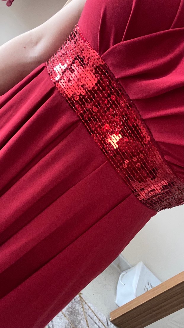 Kırmızı Drapeli Kısa Abiye Elbise - Görsel 5