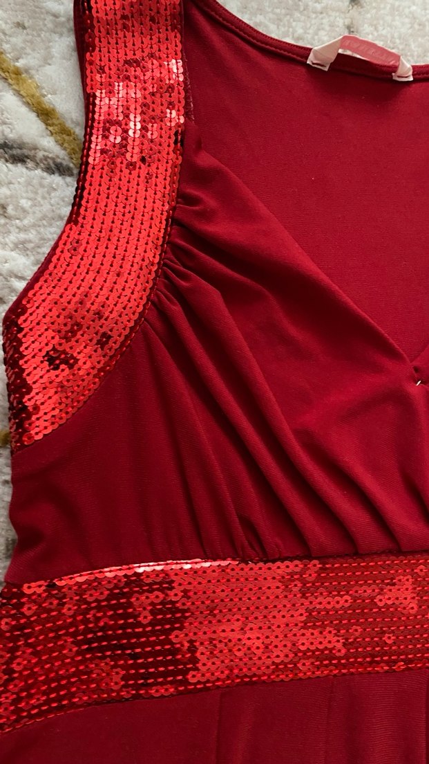 Kırmızı Drapeli Kısa Abiye Elbise - Görsel 2