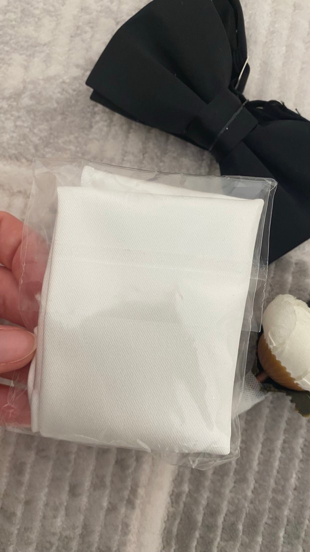 Modern Siyah Papyon ve Beyaz Mendil Seti - Görsel 5