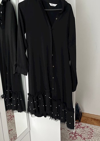 Siyah Uzun Kollu ucu incili gömlek - Görsel 2