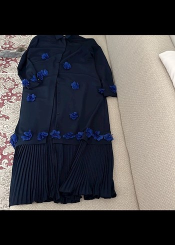 Lacivert  Uzun Pilili Elbise - Görsel 2