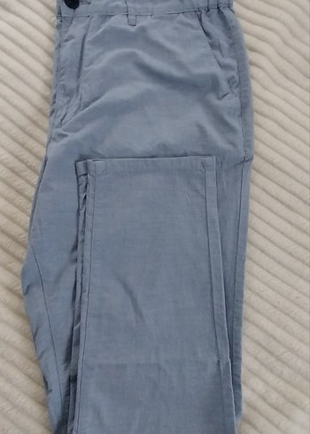 Düğmeli Mavi Keten Erkek Pantolon - Görsel 5