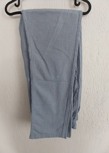 Düğmeli Mavi Keten Erkek Pantolon - Görsel 2