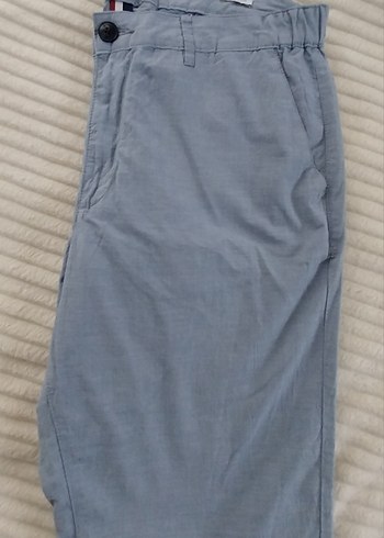 Düğmeli Mavi Keten Erkek Pantolon - Görsel 3