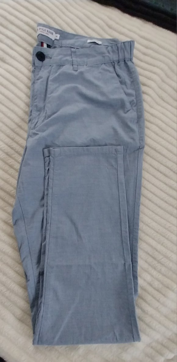 Düğmeli Mavi Keten Erkek Pantolon - Görsel 5