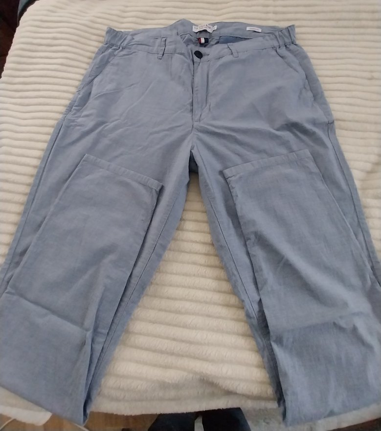 Düğmeli Mavi Keten Erkek Pantolon - Görsel 4