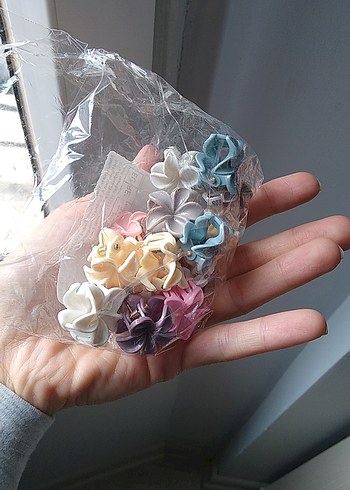 Pastel Renkli Elastik Çiçek Saç Aksesuarları 16 adet mini toka - Görsel 3
