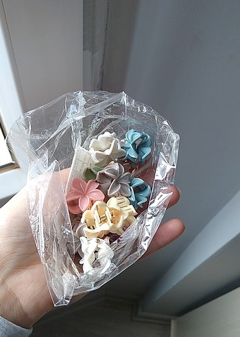 Pastel Renkli Elastik Çiçek Saç Aksesuarları 16 adet mini toka - Görsel 2