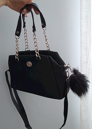 Zincir Detaylı Siyah Süet Gotik Kadın Çanta - Görsel 2