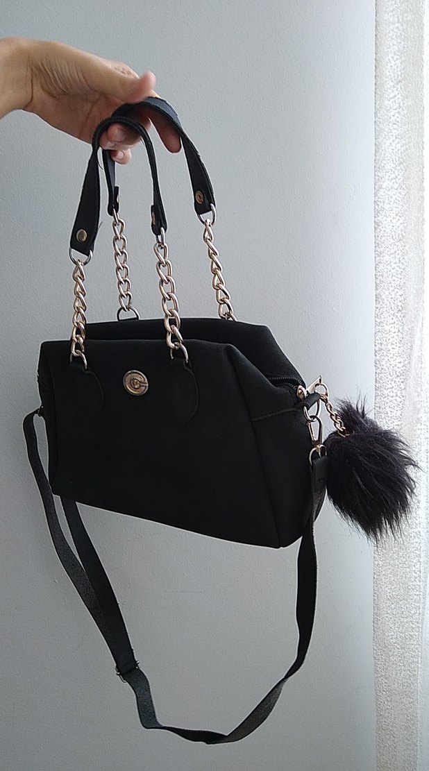 Zincir Detaylı Siyah Süet Gotik Kadın Çanta - Görsel 2