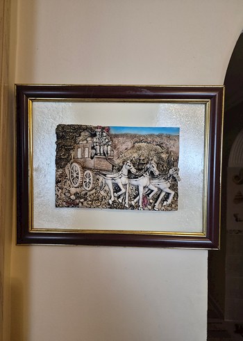 At Arabalı Eski Sahne Kabartma Tablo - Görsel 4