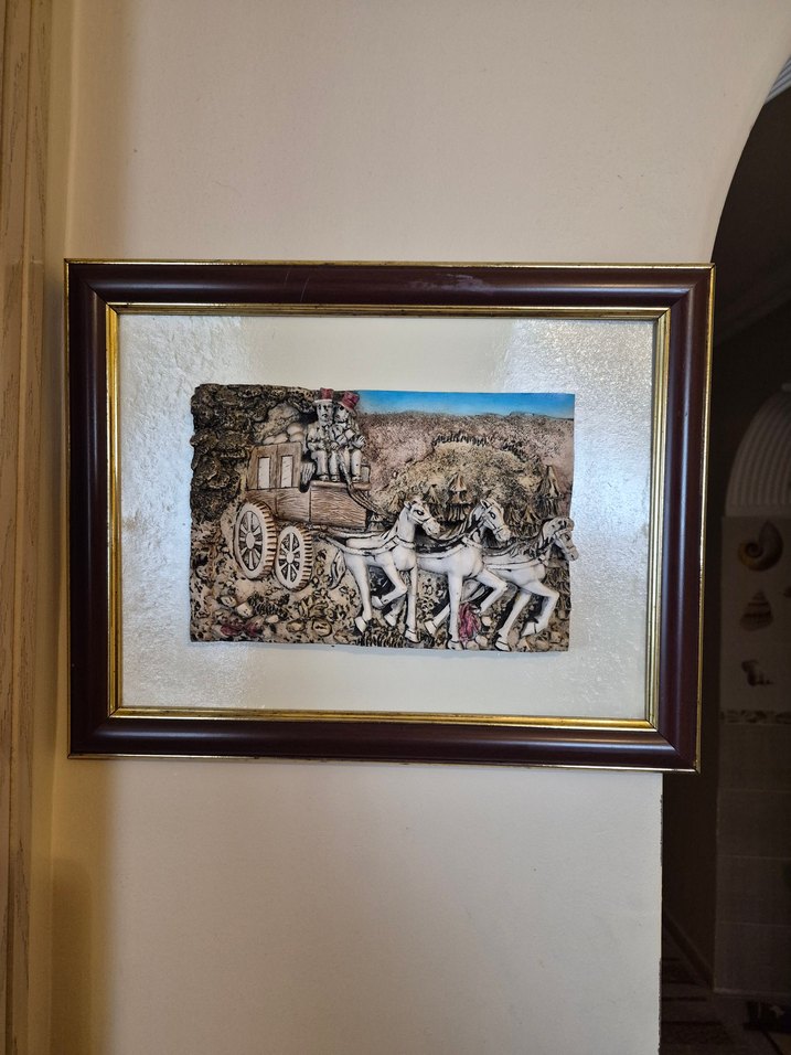 At Arabalı Eski Sahne Kabartma Tablo - Görsel 4