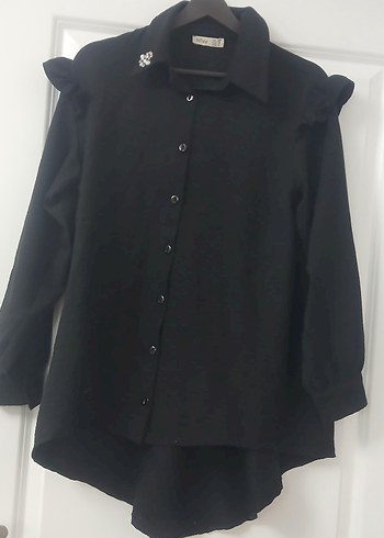 Siyah Düğmeli Uzun Kollu Kadın Gömlek - Görsel 2