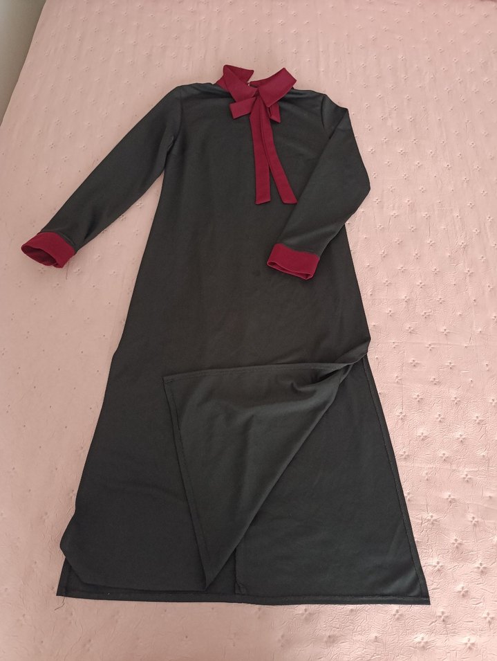 Uzun Kollu Bordo Fiyonk Detayli tunik - Görsel 2