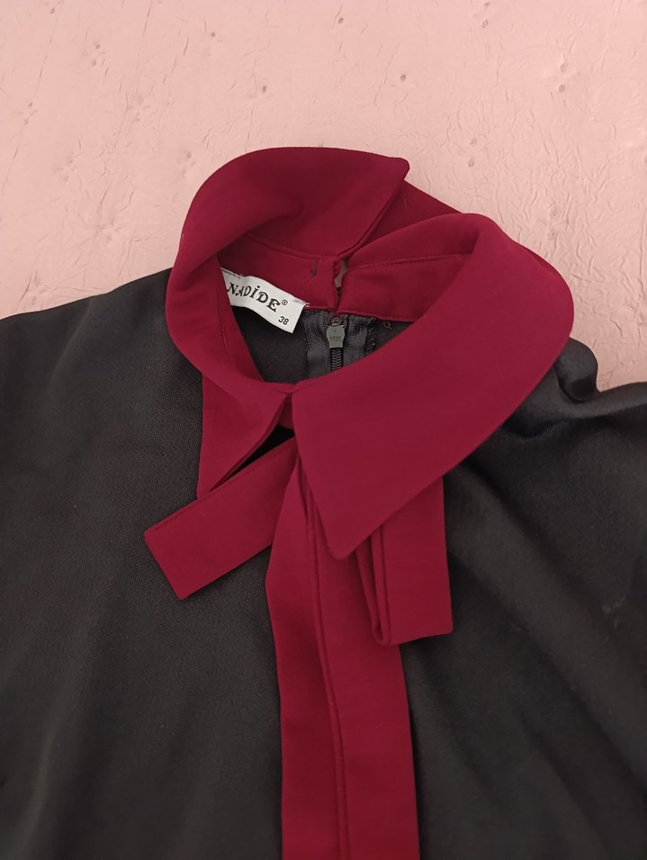 Uzun Kollu Bordo Fiyonk Detayli tunik - Görsel 3