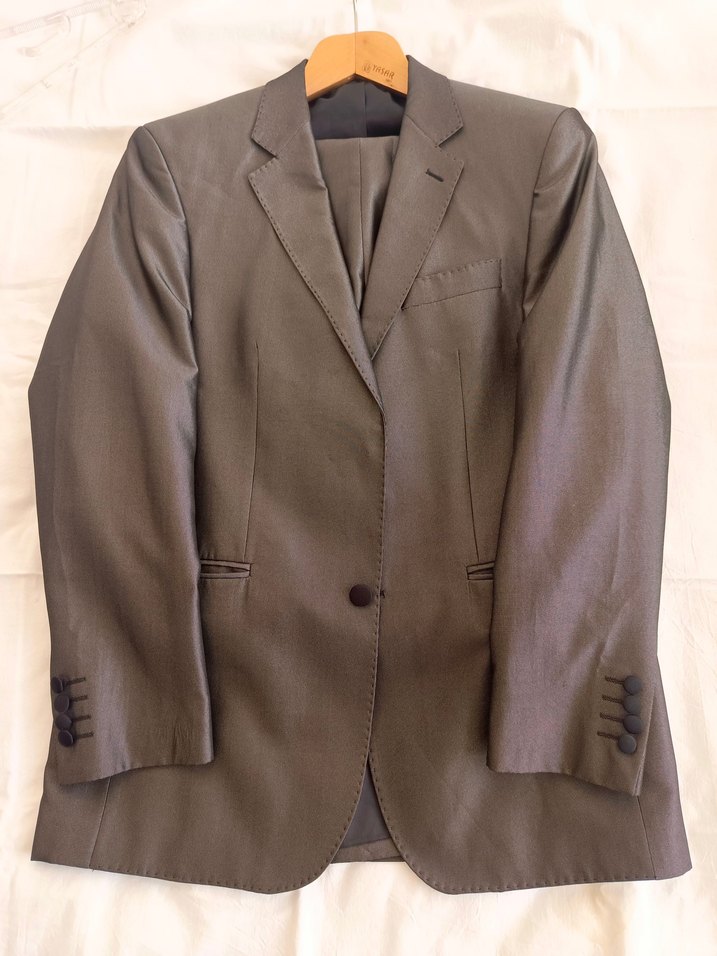 Düğmeli gri  Erkek Takım Elbise - Görsel 5